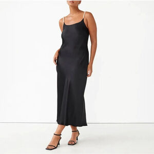 & OTHER STORIES NWT Black Satin Pearl Strap Midi Dress Size 2